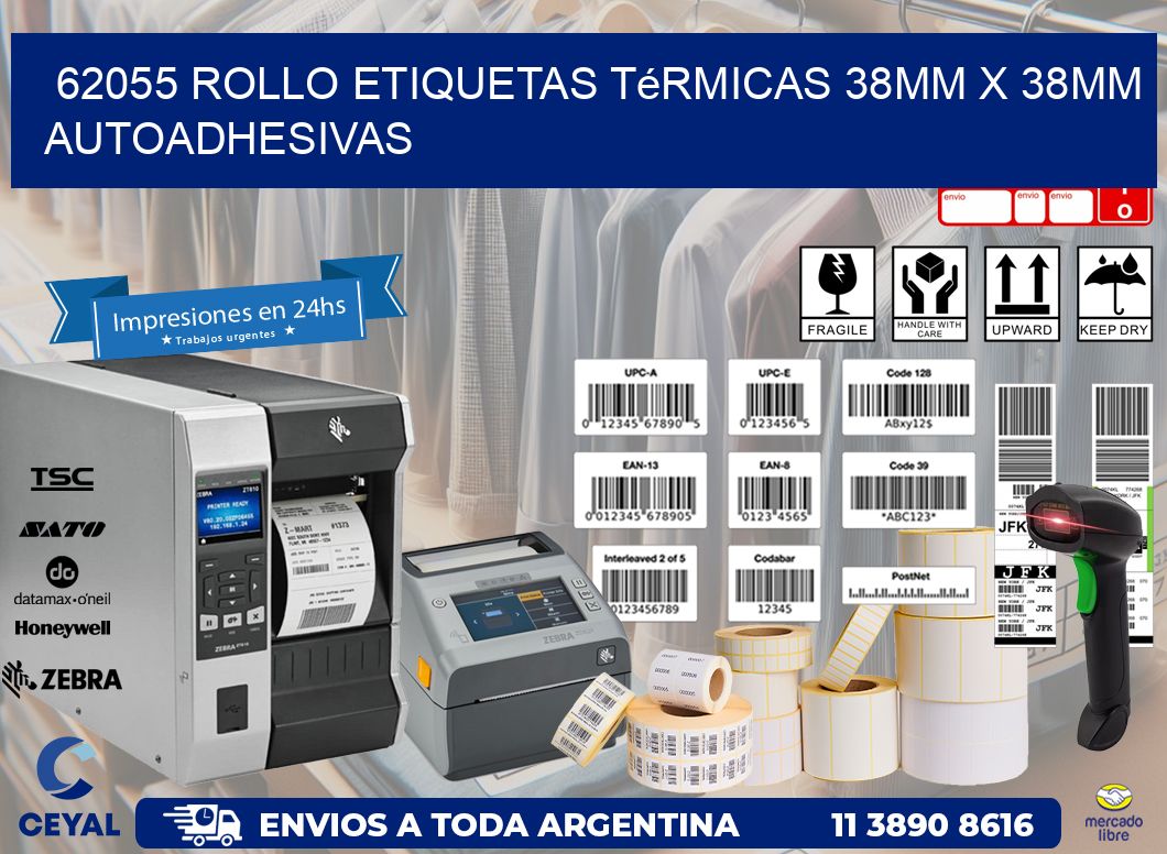 62055 Rollo Etiquetas Térmicas 38mm X 38mm Autoadhesivas