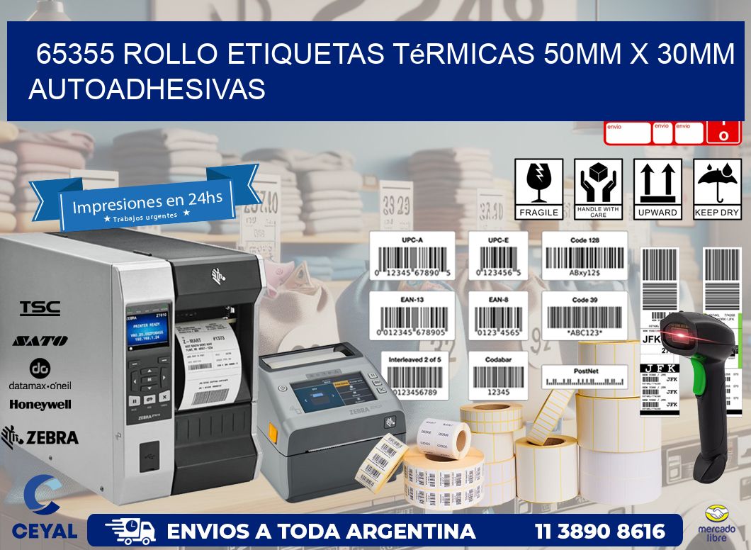 65355 Rollo Etiquetas Térmicas 50mm X 30mm Autoadhesivas
