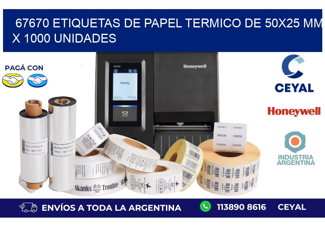 67670 Etiquetas De Papel Termico De 50x25 Mm X 1000 Unidades