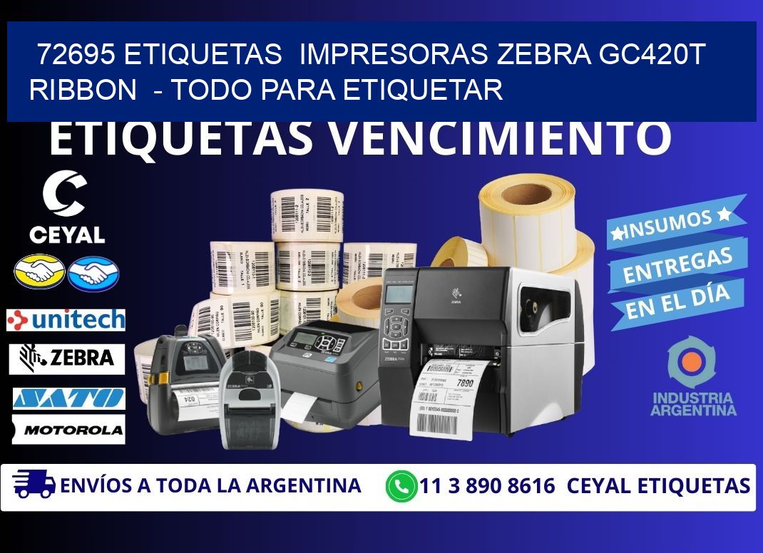 72695 etiquetas  impresoras zebra gc420t ribbon  - Todo para Etiquetar