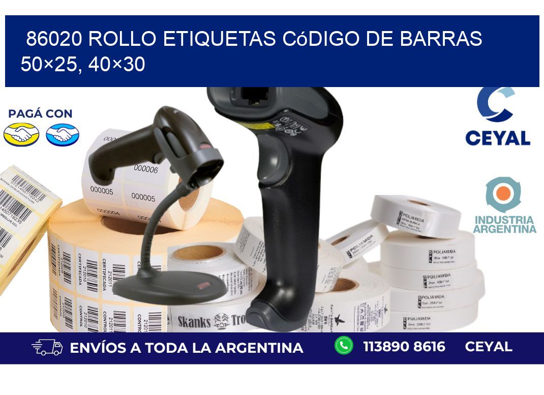 86020 rollo etiquetas código de barras 50×25, 40×30