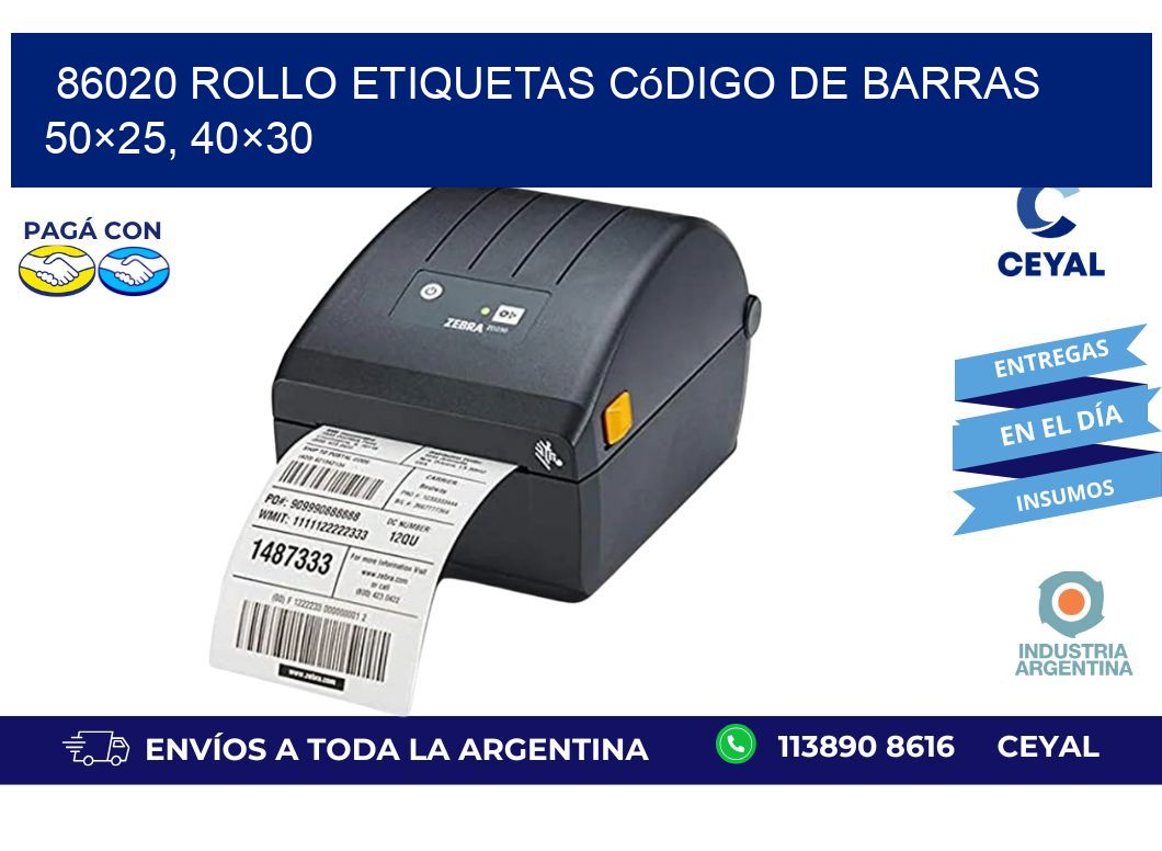 86020 rollo etiquetas código de barras 50×25, 40×30