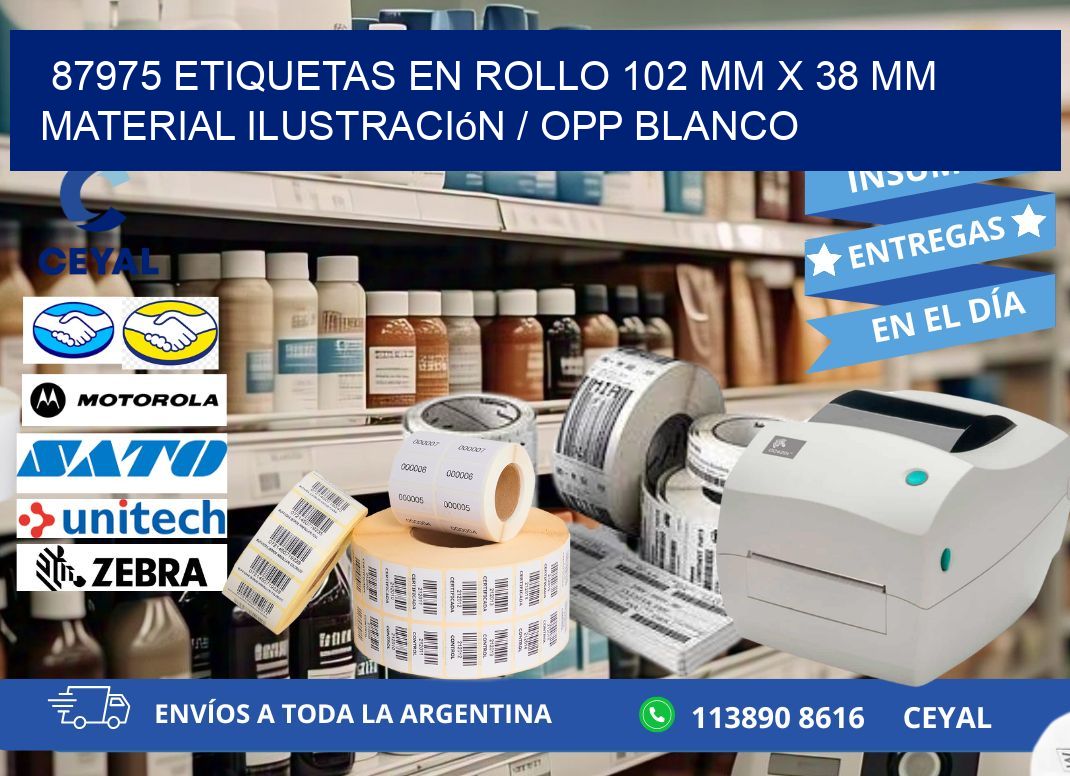 87975 Etiquetas en rollo 102 mm x 38 mm material Ilustración / OPP Blanco