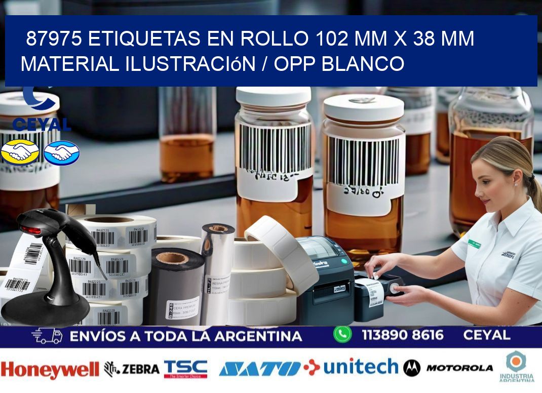 87975 Etiquetas en rollo 102 mm x 38 mm material Ilustración / OPP Blanco