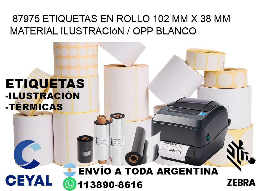 87975 Etiquetas en rollo 102 mm x 38 mm material Ilustración / OPP Blanco