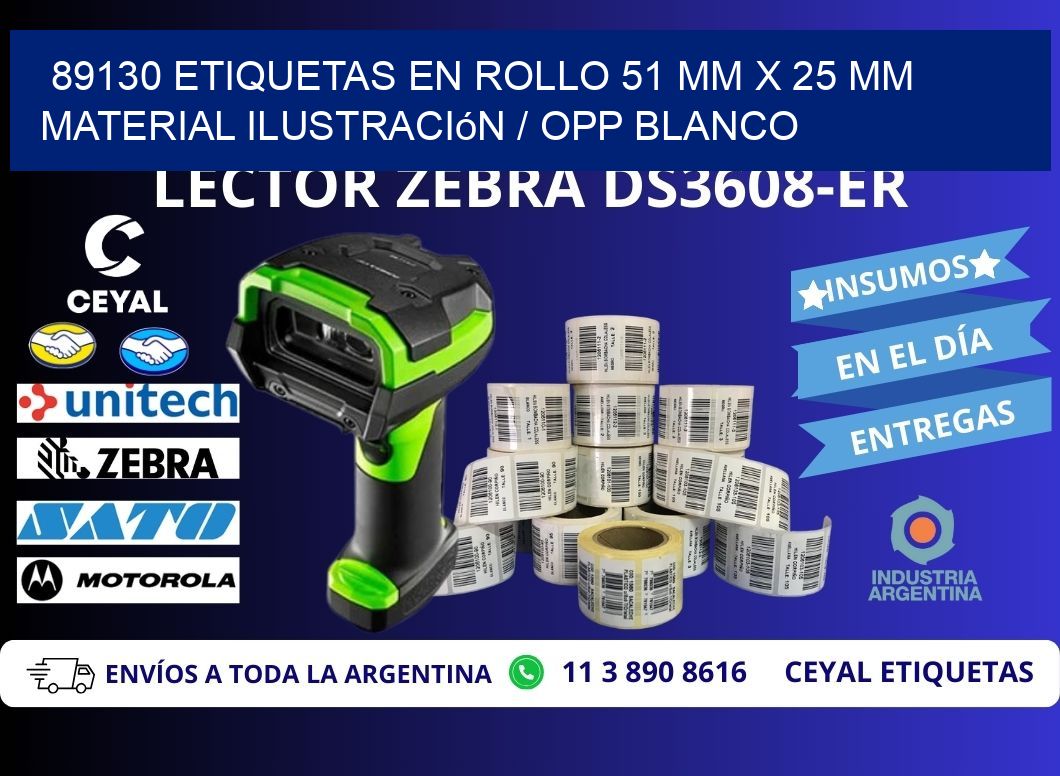 89130 Etiquetas en rollo 51 mm x 25 mm material Ilustración / OPP Blanco