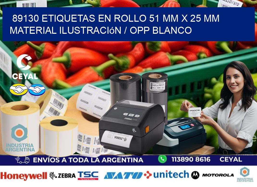 89130 Etiquetas en rollo 51 mm x 25 mm material Ilustración / OPP Blanco
