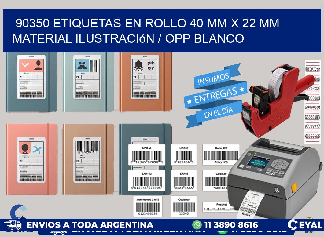 90350 Etiquetas en rollo 40 mm x 22 mm material Ilustración / OPP Blanco