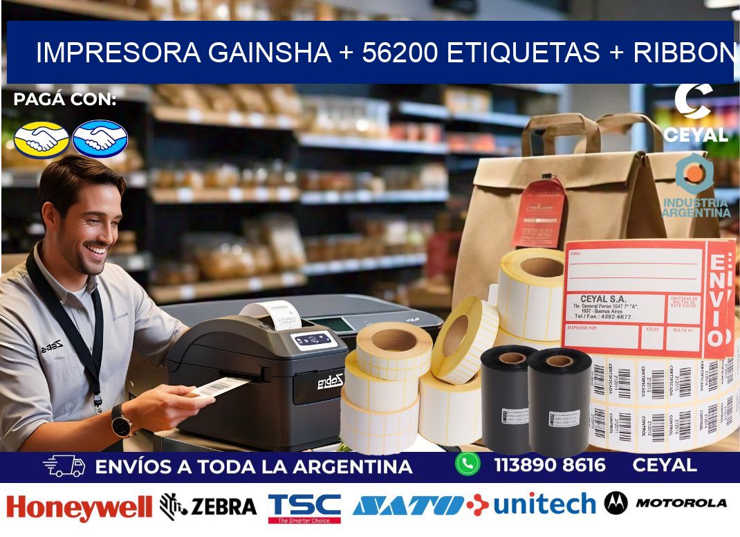 impresora gainsha + 56200 etiquetas + ribbon