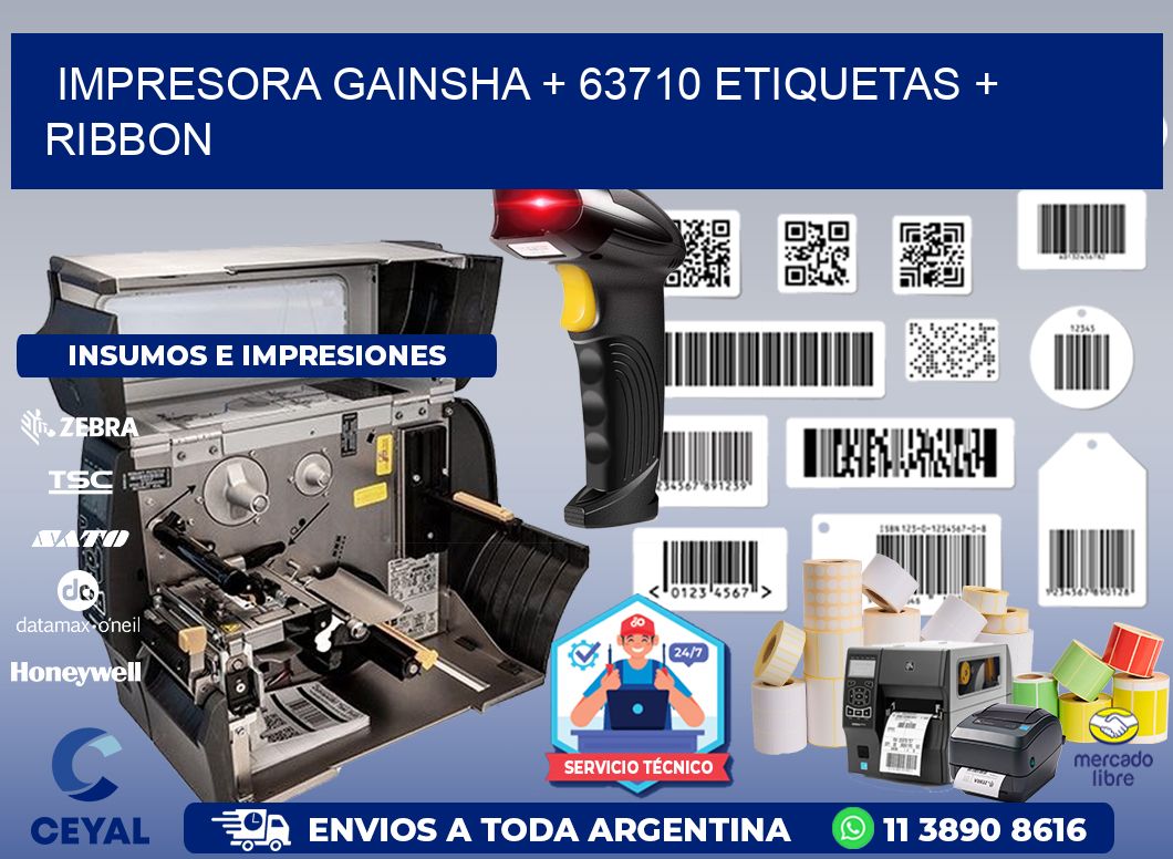 impresora gainsha + 63710 etiquetas + ribbon