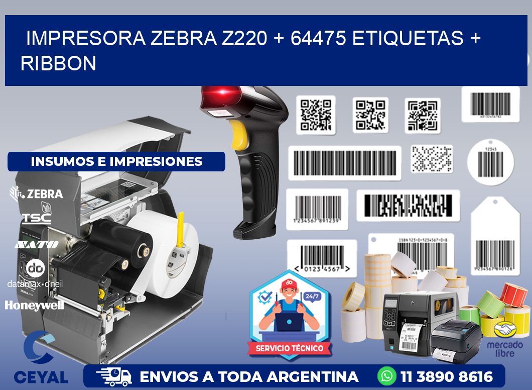 impresora zebra z220 + 64475 etiquetas + ribbon