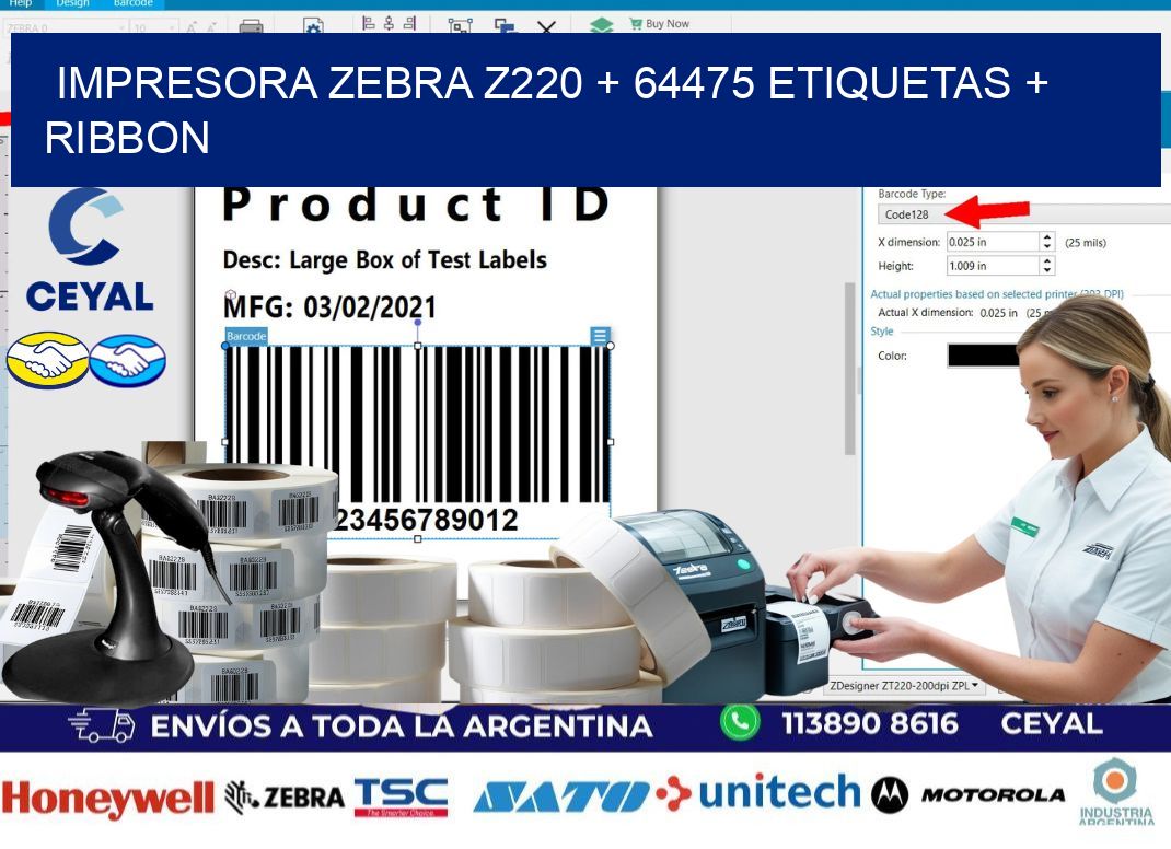 impresora zebra z220 + 64475 etiquetas + ribbon