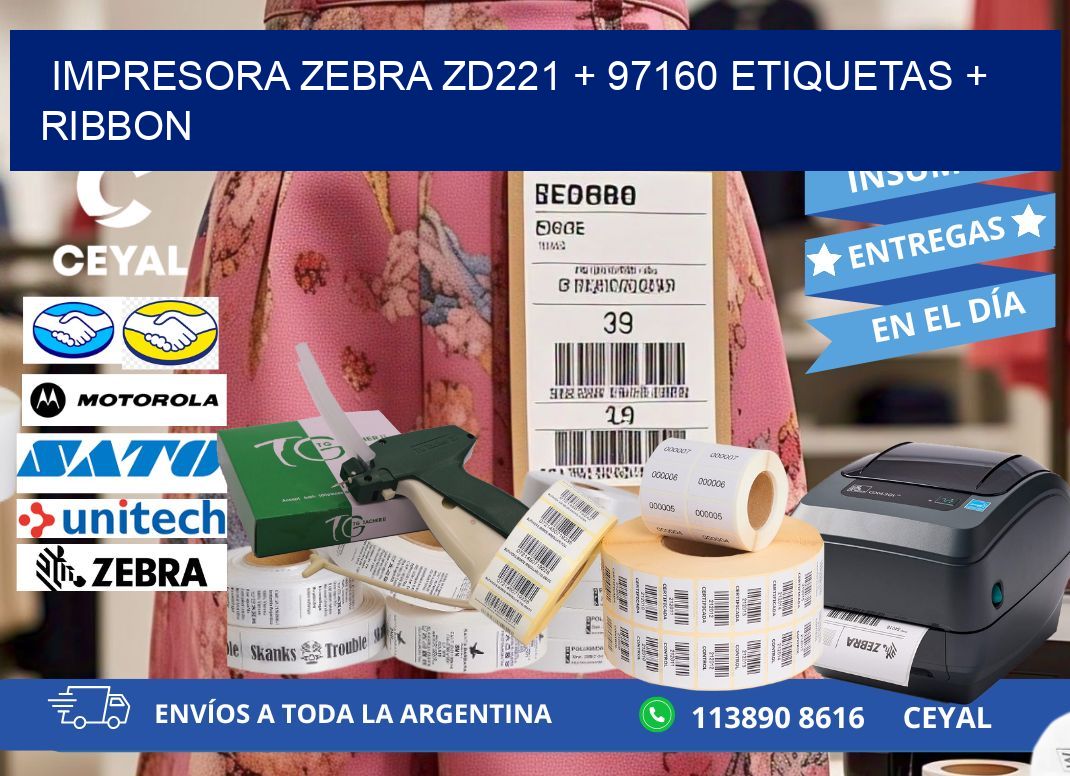 impresora zebra zd221 + 97160 etiquetas + ribbon