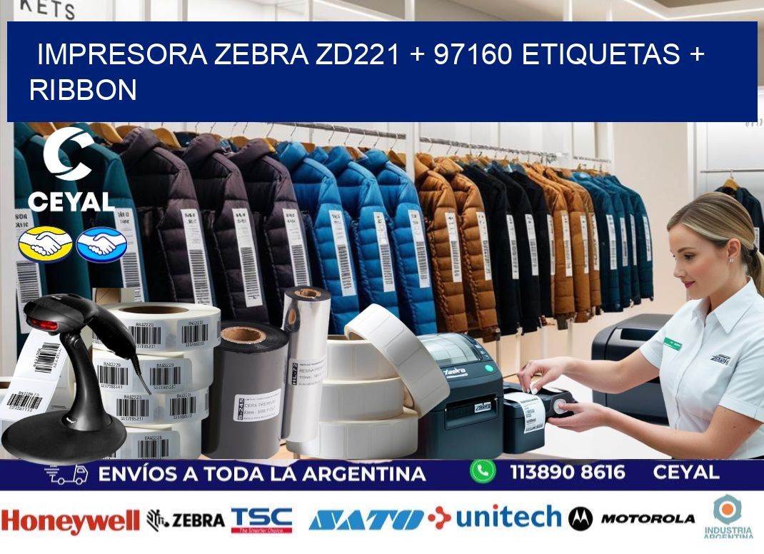 impresora zebra zd221 + 97160 etiquetas + ribbon
