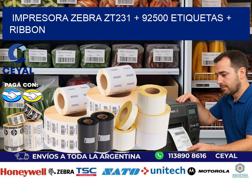 impresora zebra zt231 + 92500 etiquetas + ribbon