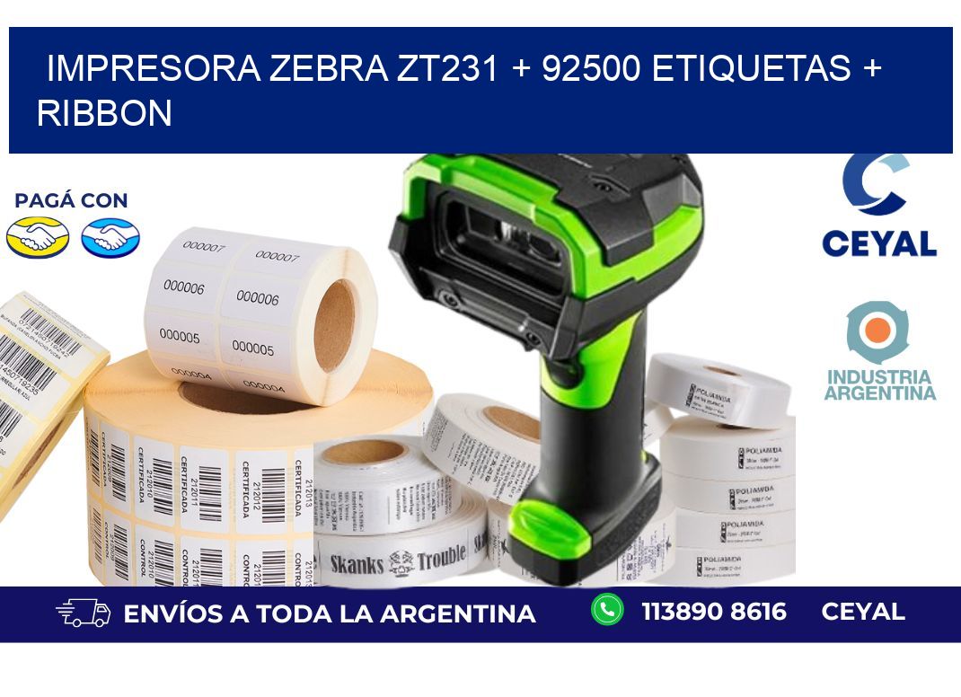 impresora zebra zt231 + 92500 etiquetas + ribbon