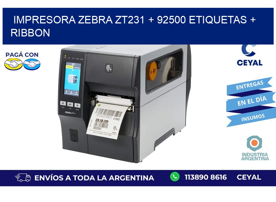 impresora zebra zt231 + 92500 etiquetas + ribbon
