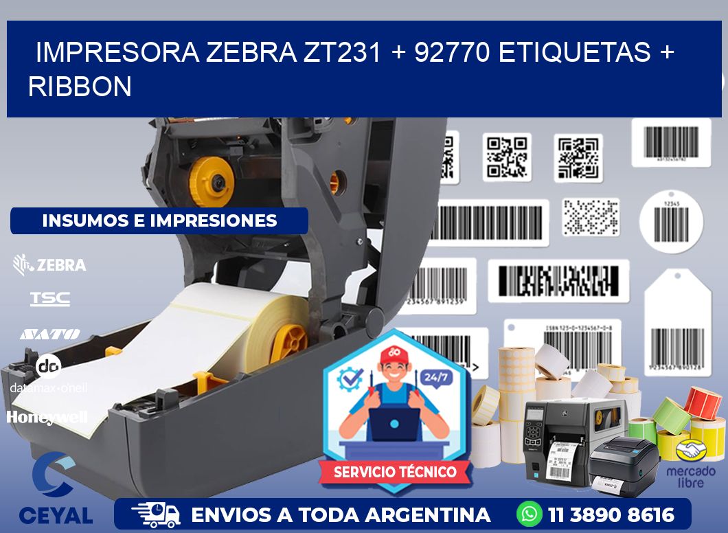 impresora zebra zt231 + 92770 etiquetas + ribbon