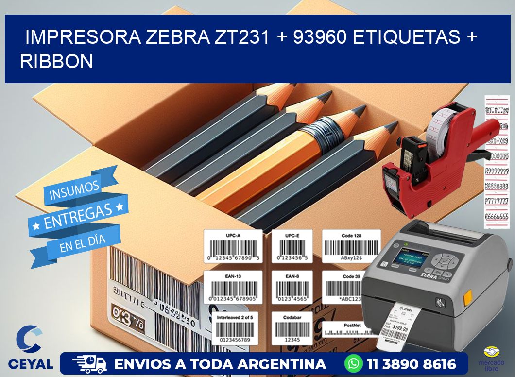 impresora zebra zt231 + 93960 etiquetas + ribbon