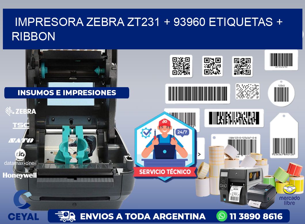 impresora zebra zt231 + 93960 etiquetas + ribbon