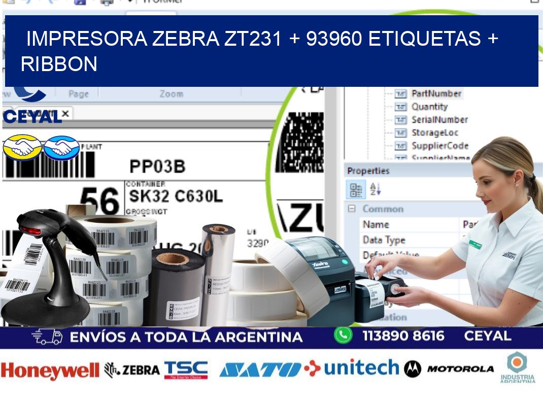 impresora zebra zt231 + 93960 etiquetas + ribbon