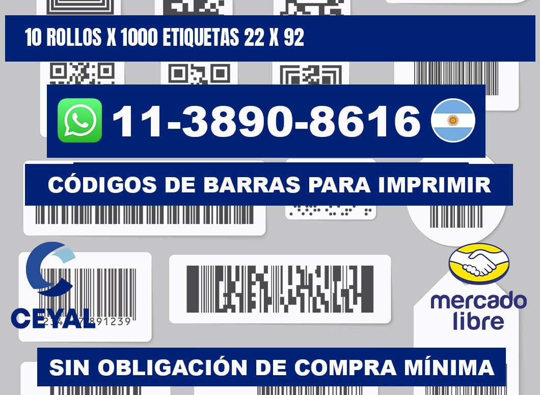 10 rollos x 1000 etiquetas 22 x 92