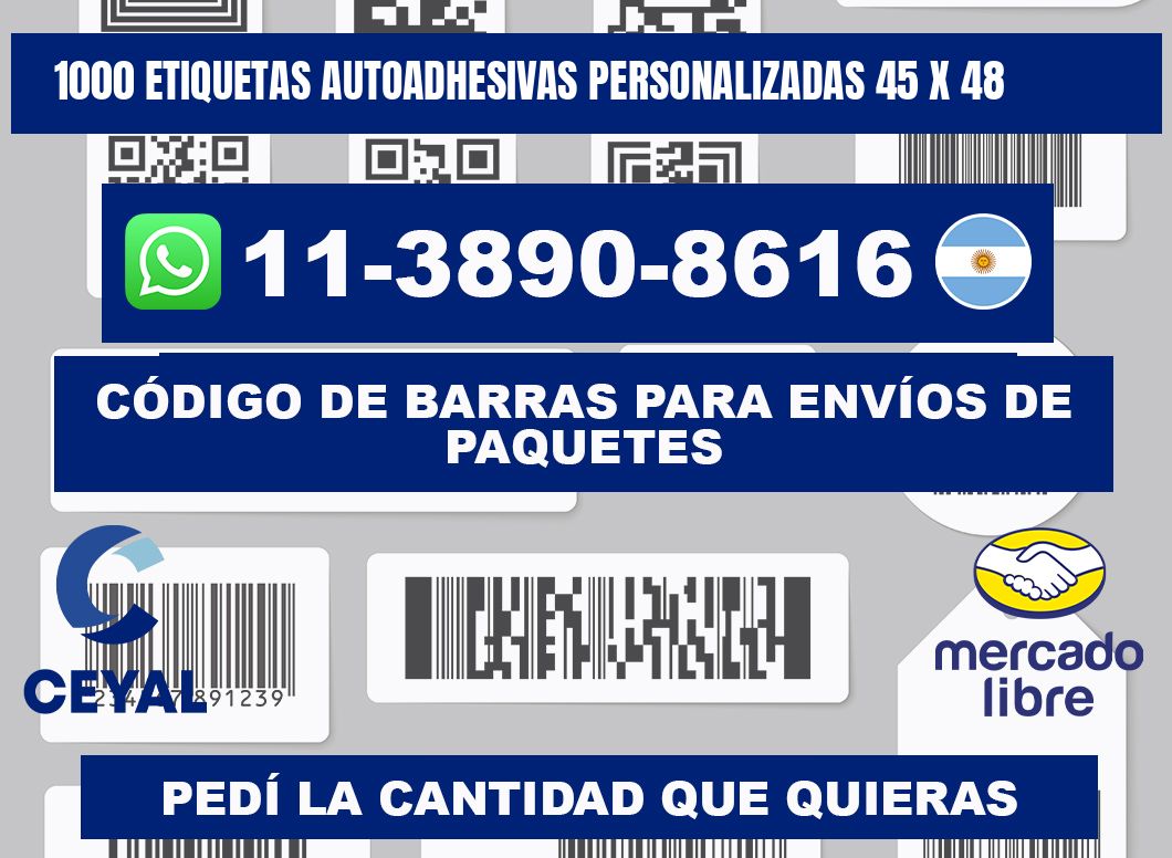 1000 Etiquetas autoadhesivas personalizadas 45 x 48