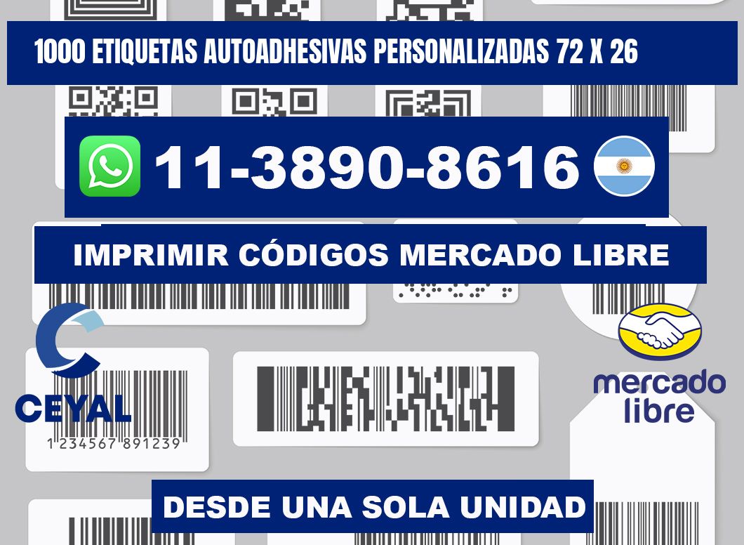 1000 Etiquetas autoadhesivas personalizadas 72 x 26