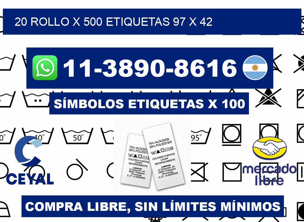 20 rollo x 500 etiquetas 97 x 42