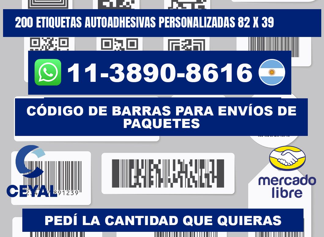 200 Etiquetas autoadhesivas personalizadas 82 x 39
