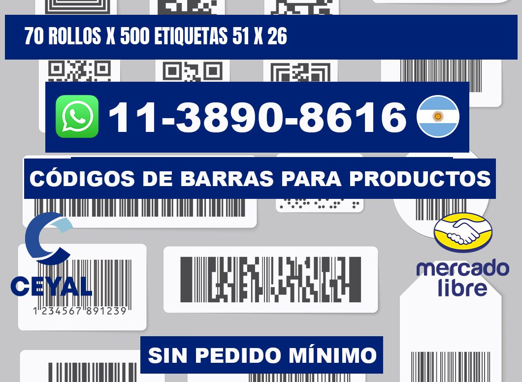 70 rollos x 500 etiquetas 51 x 26