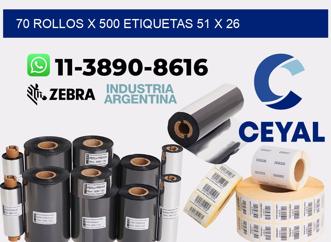 70 rollos x 500 etiquetas 51 x 26