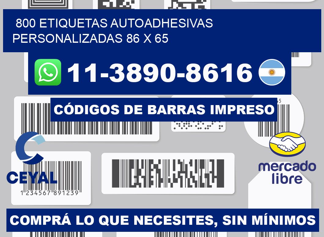 800 Etiquetas autoadhesivas personalizadas 86 x 65