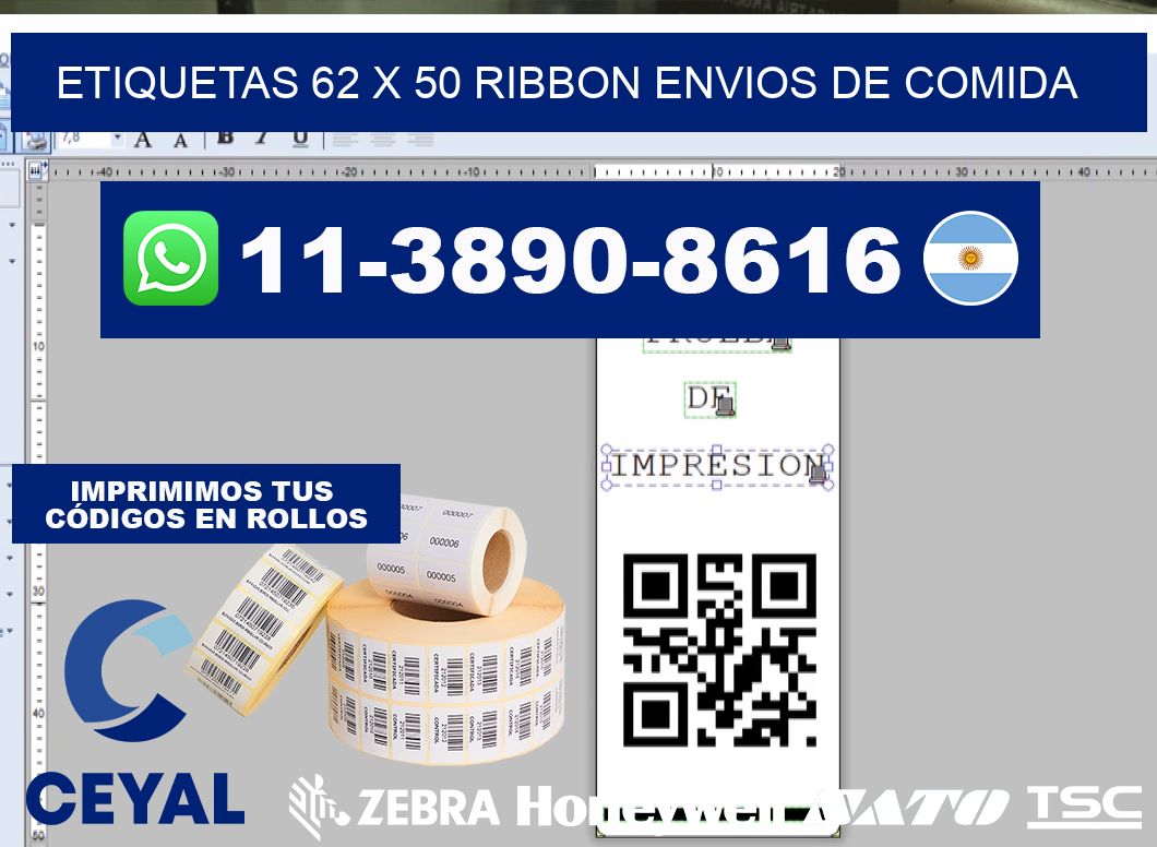 etiquetas 62 x 50 ribbon envios de comida