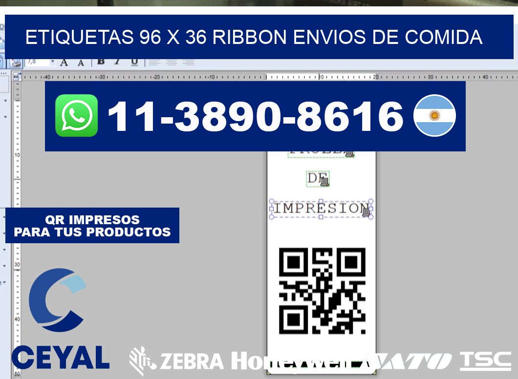 etiquetas 96 x 36 ribbon envios de comida