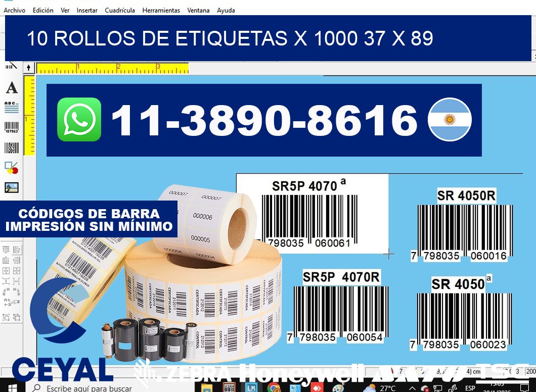 10 rollos de etiquetas x 1000 37 x 89