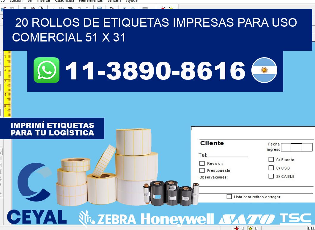 20 rollos de etiquetas impresas para uso comercial 51 x 31