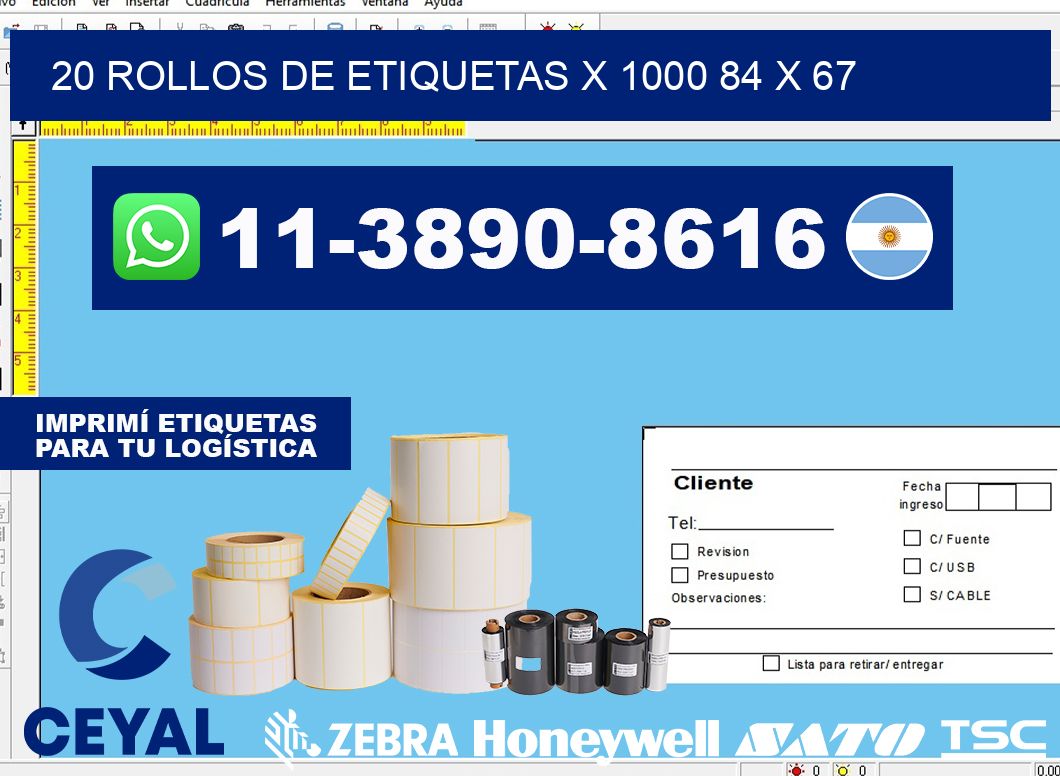 20 rollos de etiquetas x 1000 84 x 67