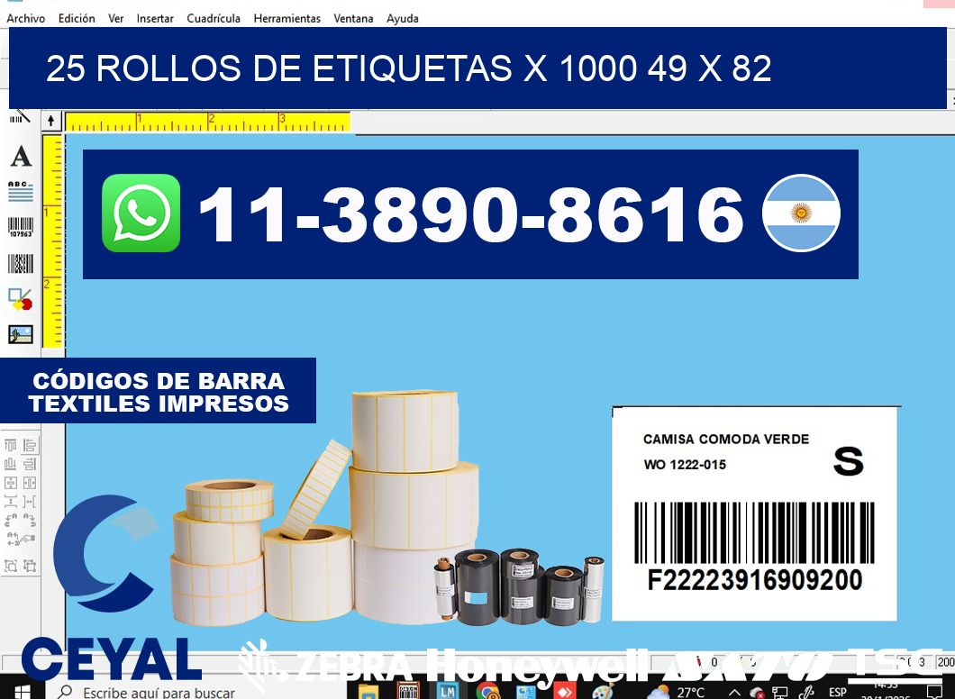 25 rollos de etiquetas x 1000 49 x 82