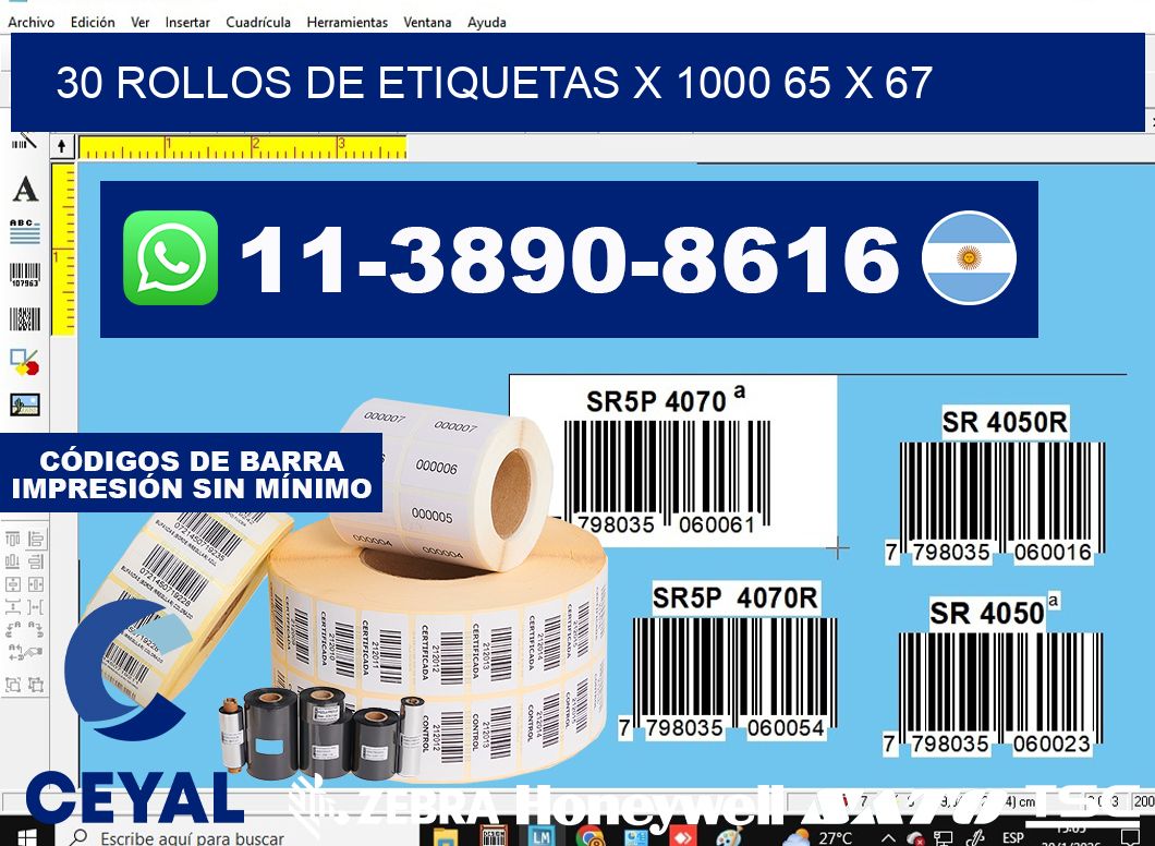 30 rollos de etiquetas x 1000 65 x 67