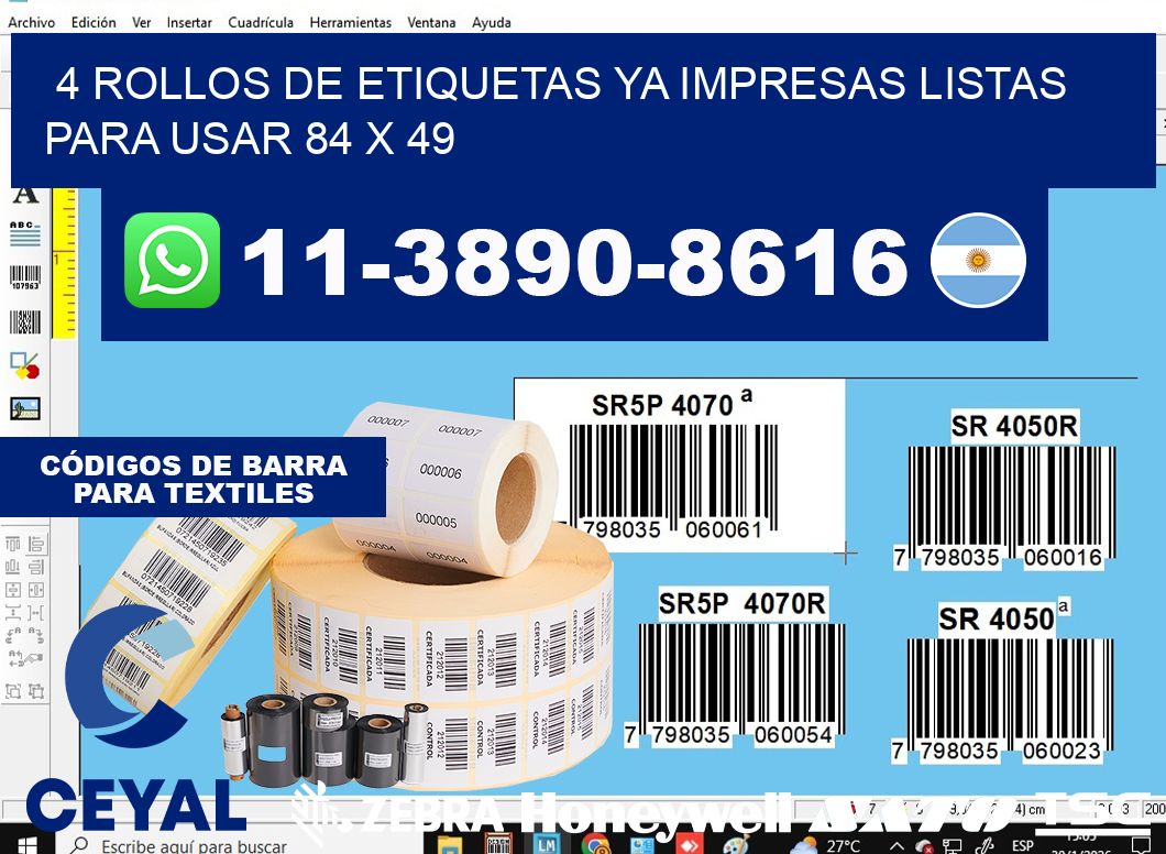 4 rollos de etiquetas ya impresas listas para usar 84 x 49