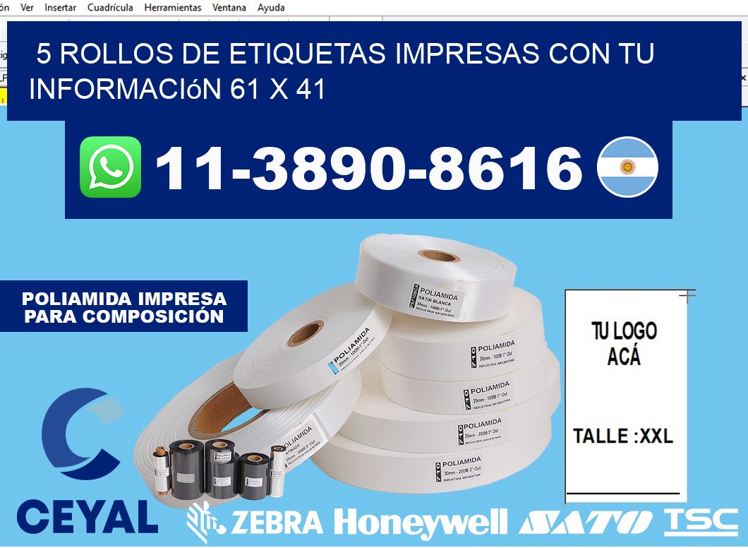 5 rollos de etiquetas impresas con tu información 61 x 41