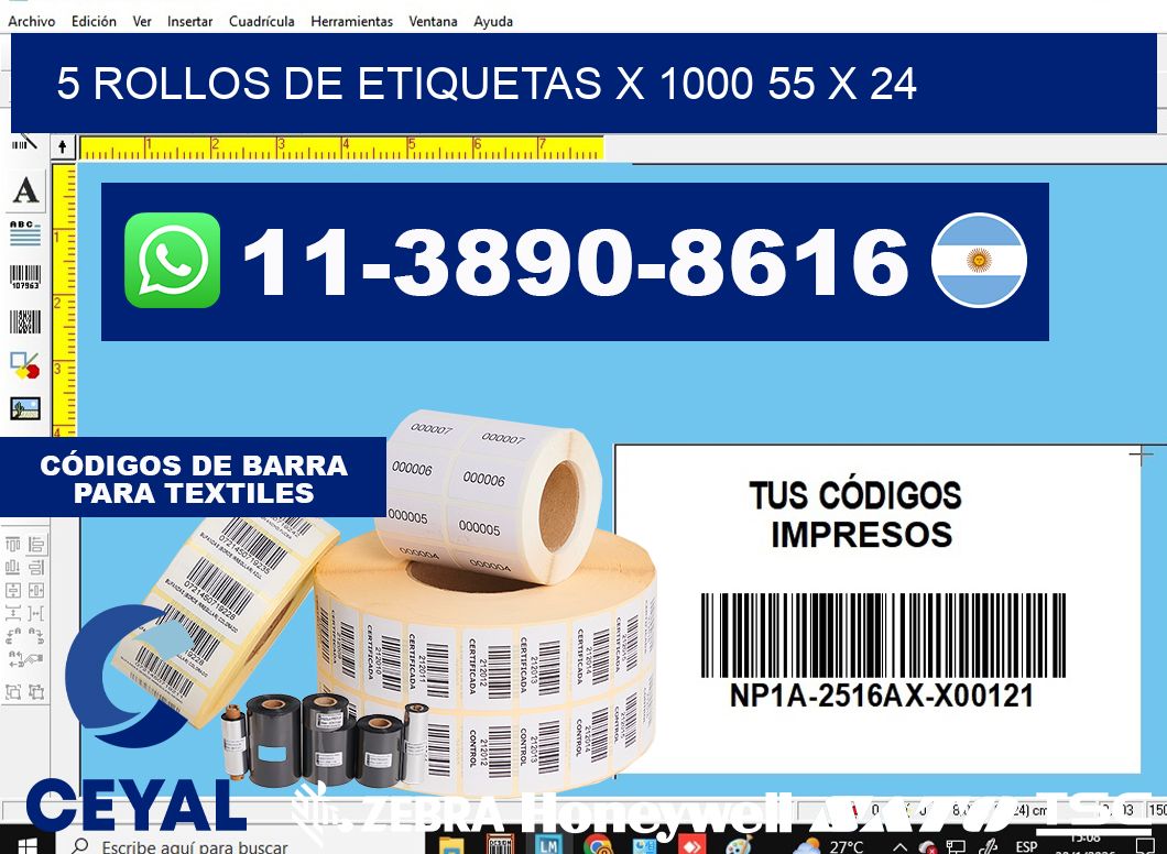 5 rollos de etiquetas x 1000 55 x 24