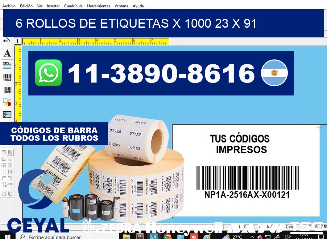 6 rollos de etiquetas x 1000 23 x 91