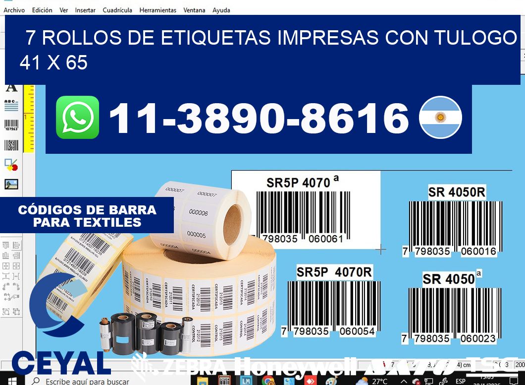 7 rollos de etiquetas impresas con tulogo 41 x 65