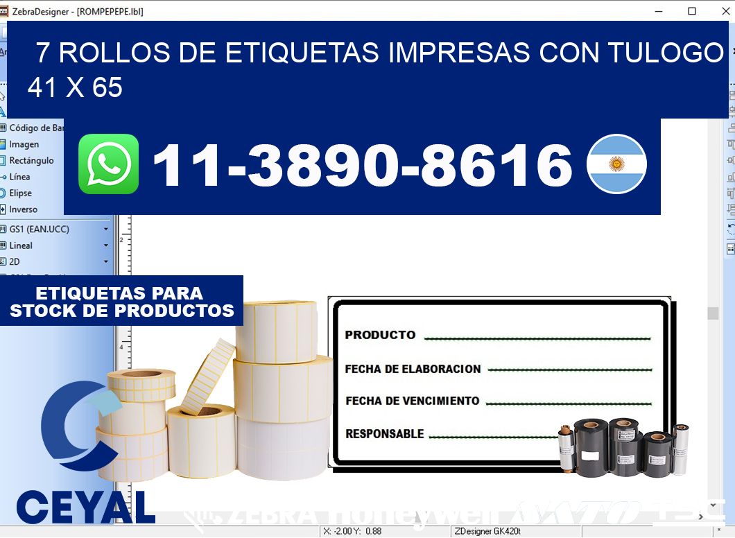 7 rollos de etiquetas impresas con tulogo 41 x 65