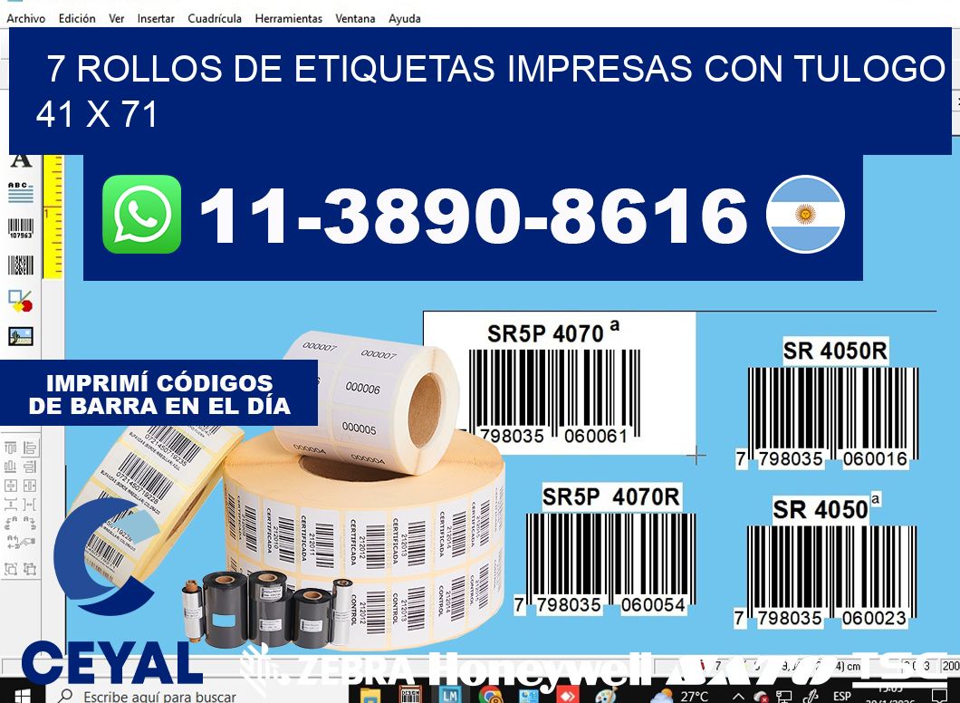 7 rollos de etiquetas impresas con tulogo 41 x 71