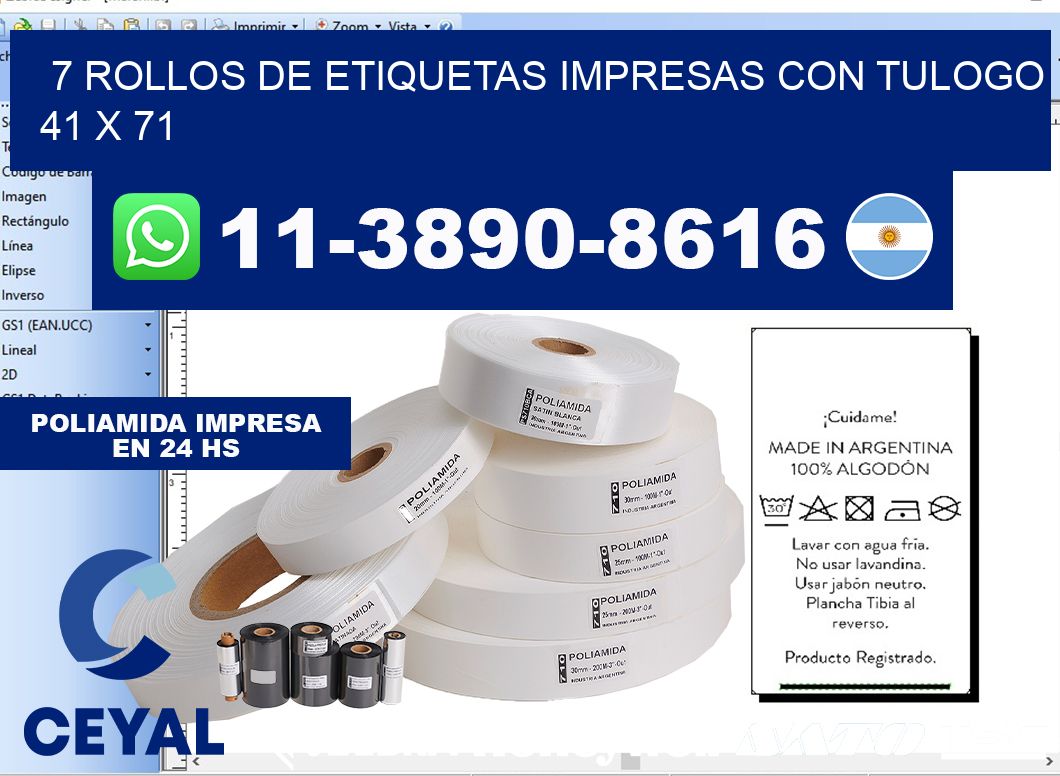 7 rollos de etiquetas impresas con tulogo 41 x 71