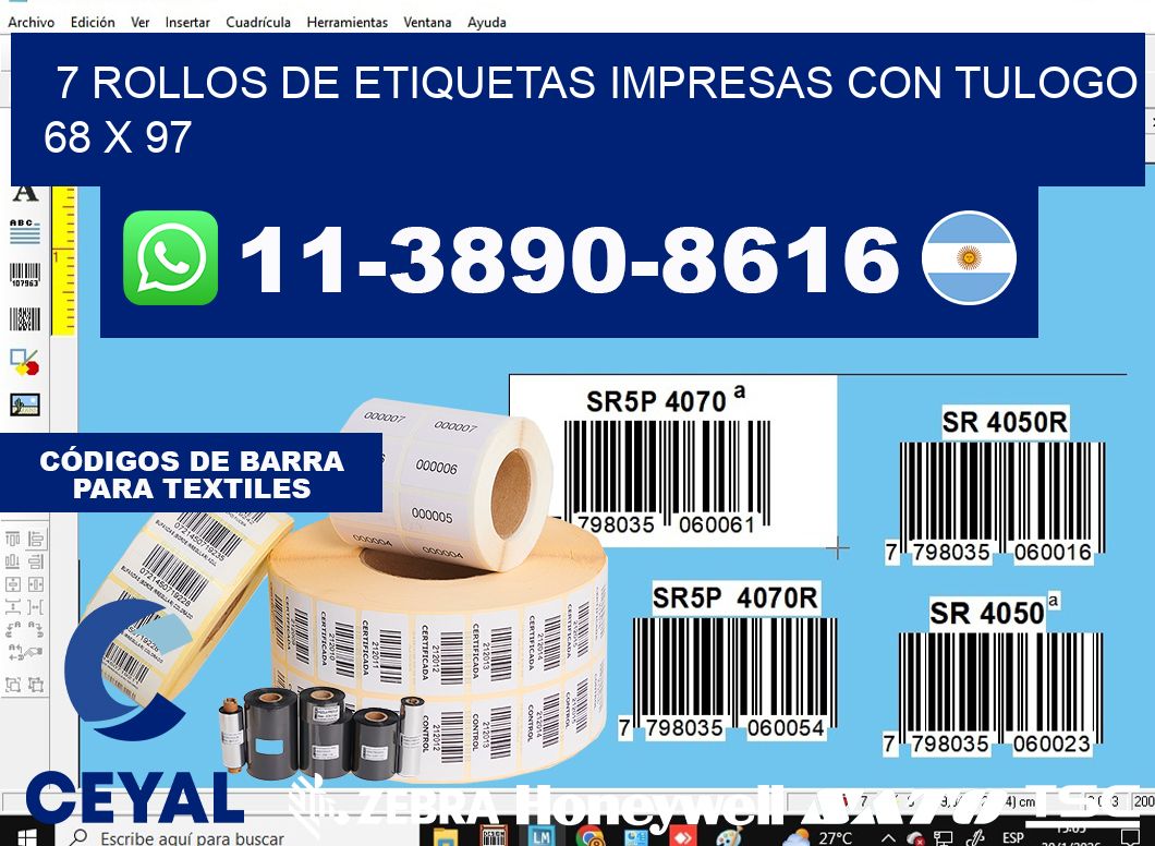 7 rollos de etiquetas impresas con tulogo 68 x 97