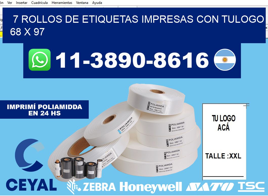 7 rollos de etiquetas impresas con tulogo 68 x 97